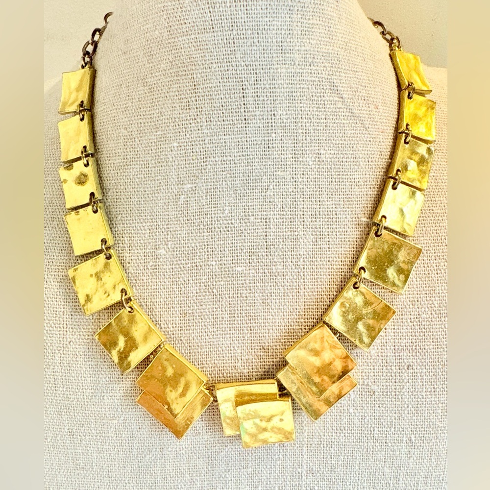 Vintage KS Paris Gold Tone Modernist Square Necklace
